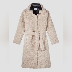 AHIRI 'Harwood' Beige Faux Sherpa Long Coat with Belted Waist - Size M